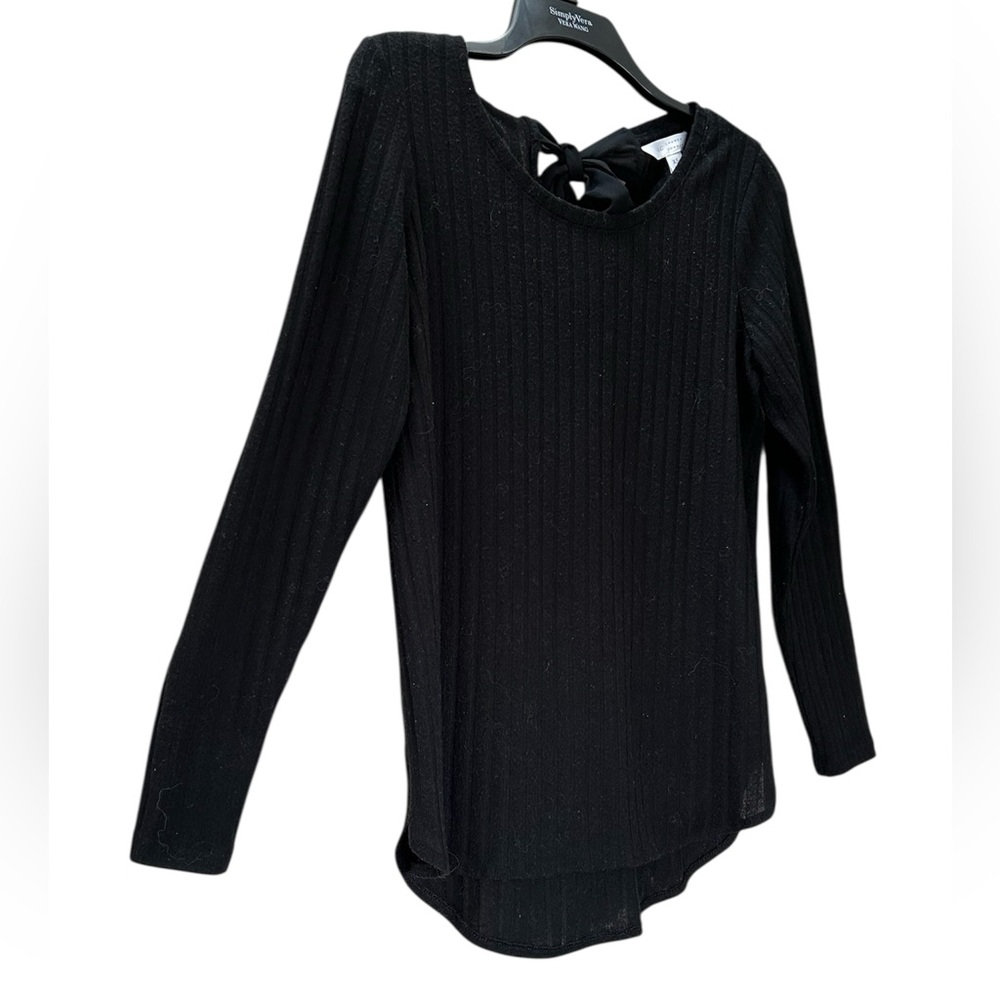 LC Lauren Conrad Black Knit Long Sleeve Tie Neck Back Sweater Size XS - Picture 2 of 10